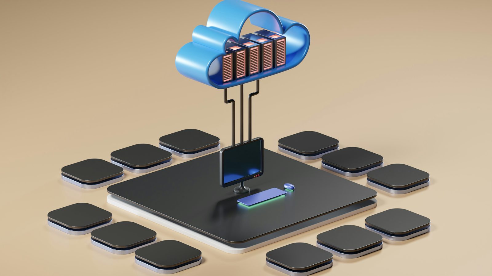 Renderização 3D de conceito de cloud computing
